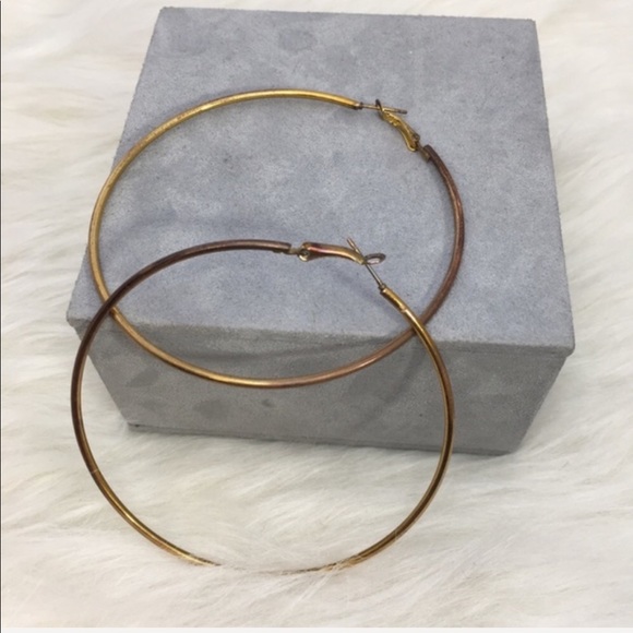 Vintage Jewelry - Vintage Gold Tone Oversized Hoop Earrings